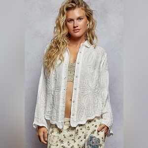 POL White Cotton Floral Embroidered Blouse